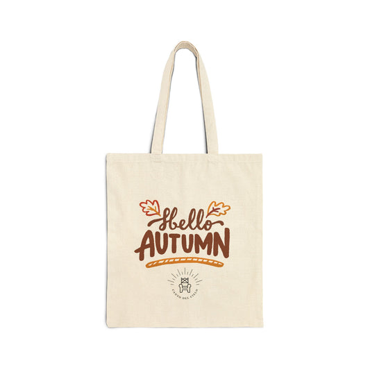 Hello Autumn Cotton Tote Bag — Fall Leaves Market Grocery Bag