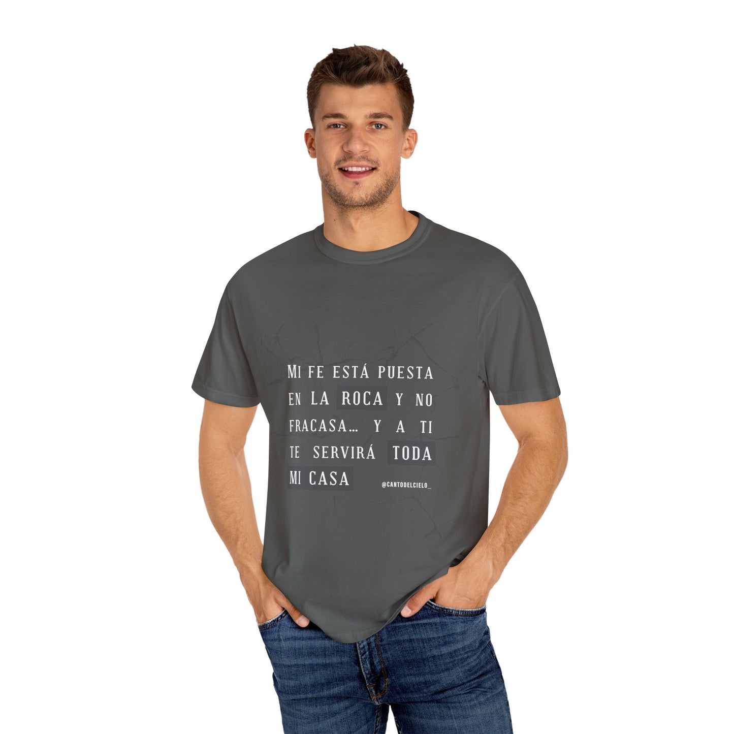 Inspirational Garment-Dyed T-Shirt, Motivational Tee - Mi fe sobre la roca - Dark Colors