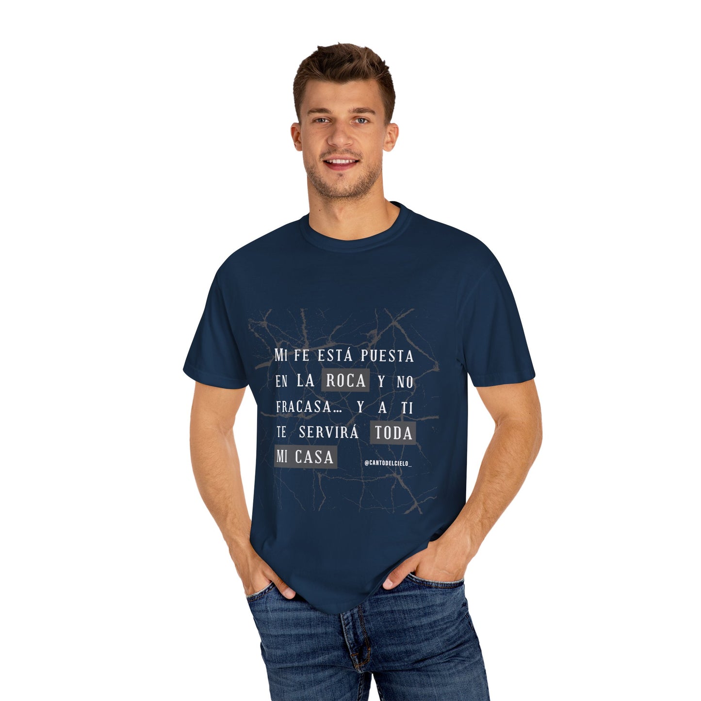 Inspirational Garment-Dyed T-Shirt, Motivational Tee - Mi fe sobre la roca - Dark Colors