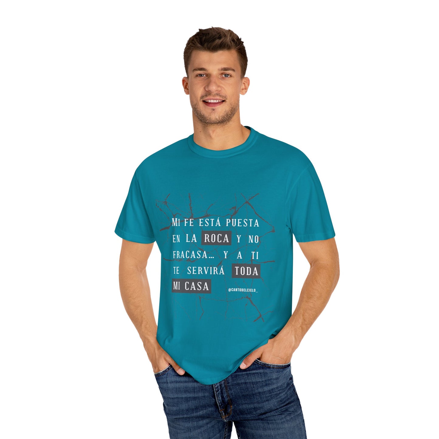 Inspirational Garment-Dyed T-Shirt, Motivational Tee - Mi fe sobre la roca - Dark Colors