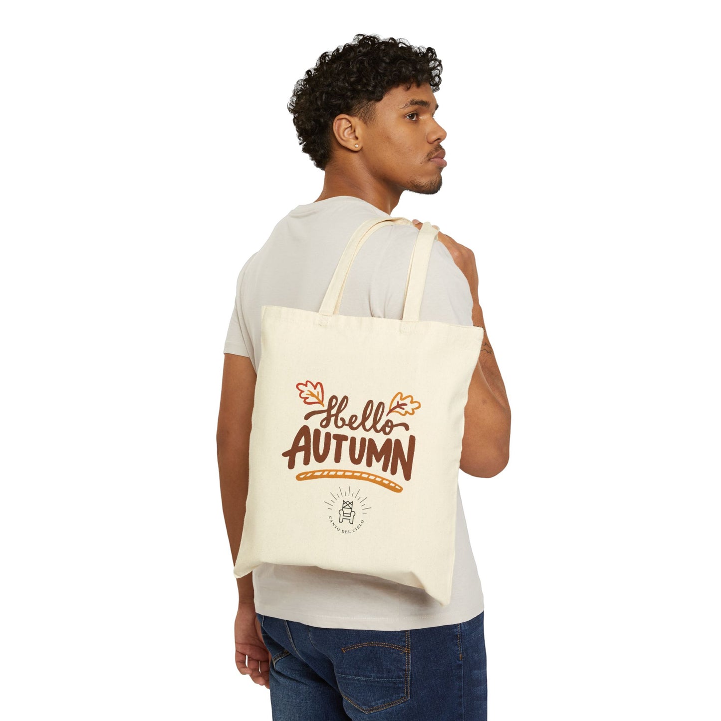 Hello Autumn Cotton Tote Bag — Fall Leaves Market Grocery Bag