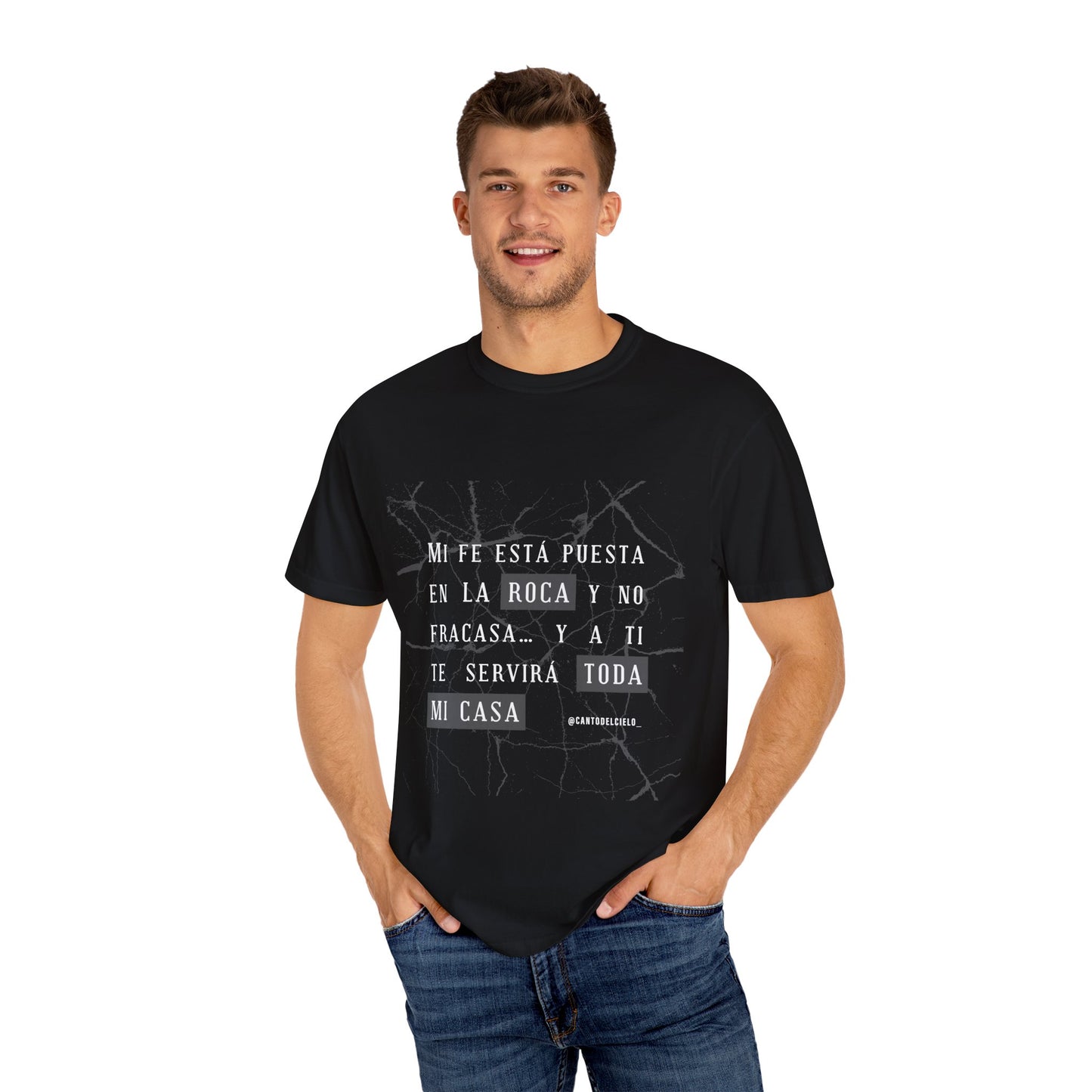 Inspirational Garment-Dyed T-Shirt, Motivational Tee - Mi fe sobre la roca - Dark Colors