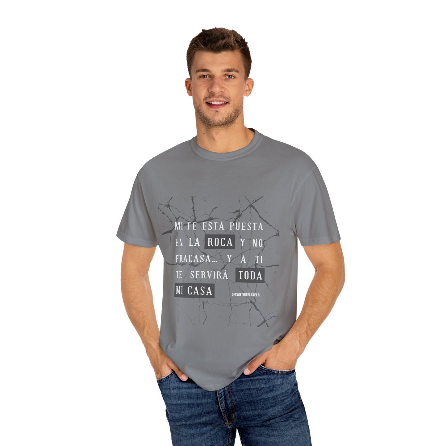 Inspirational Garment-Dyed T-Shirt, Motivational Tee - Mi fe sobre la roca - Dark Colors