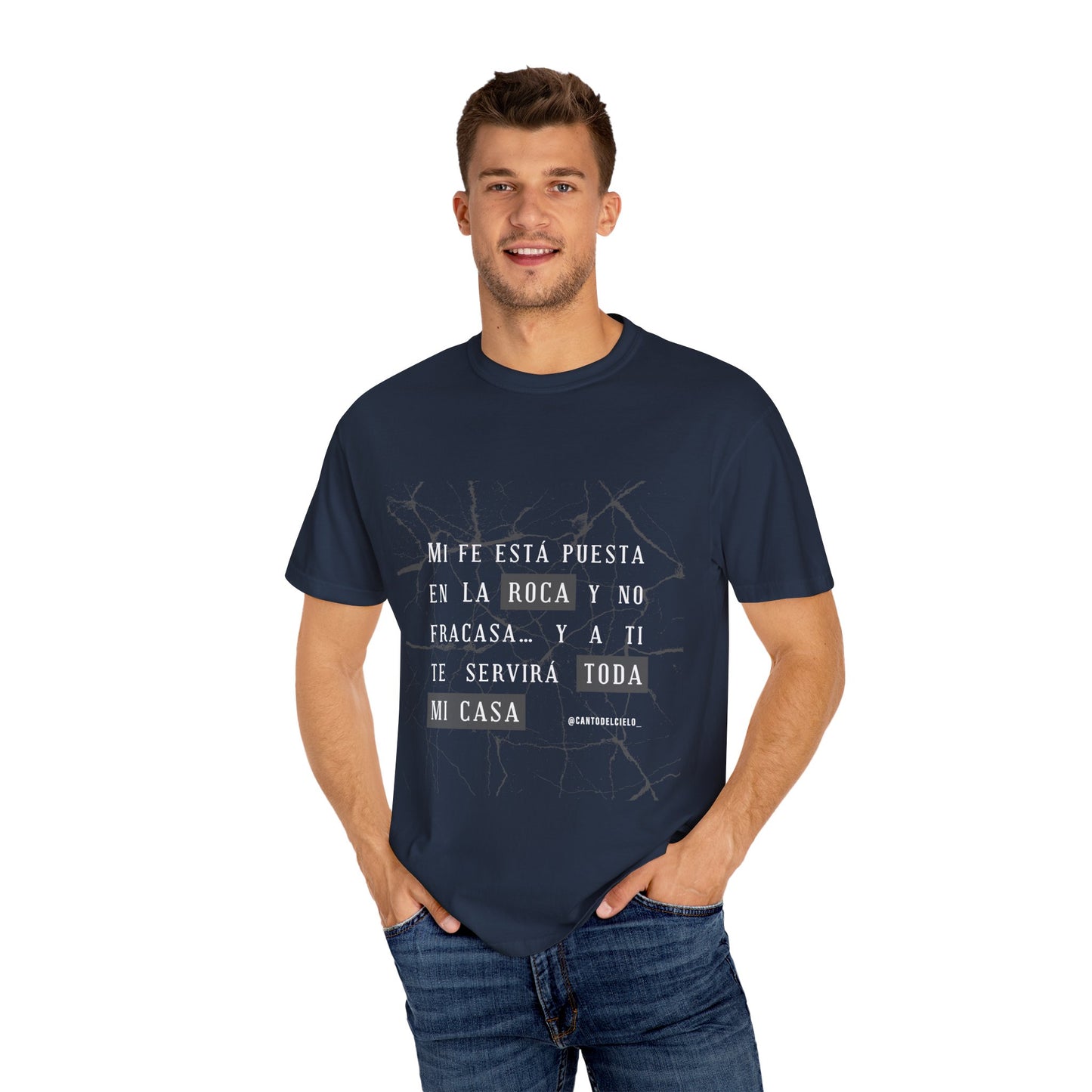 Inspirational Garment-Dyed T-Shirt, Motivational Tee - Mi fe sobre la roca - Dark Colors