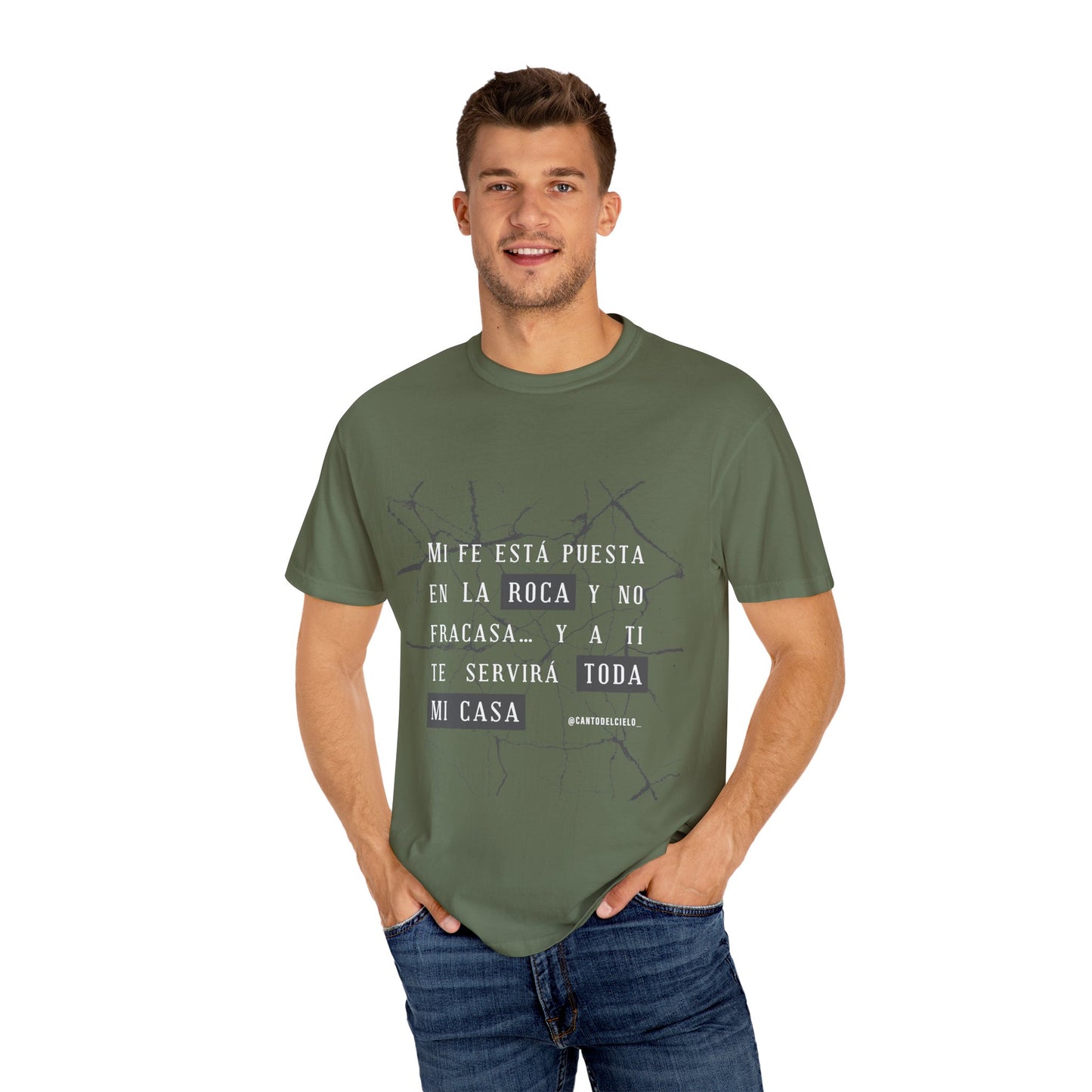 Inspirational Garment-Dyed T-Shirt, Motivational Tee - Mi fe sobre la roca - Dark Colors