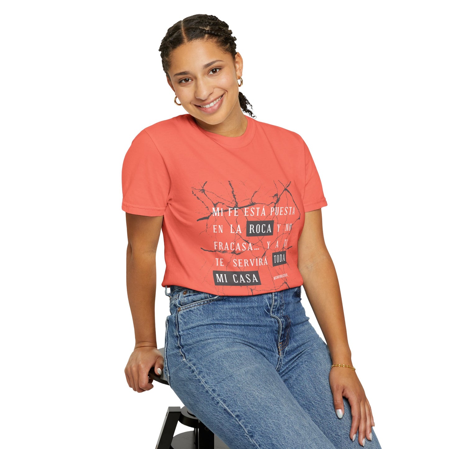 Inspirational Garment-Dyed T-Shirt, Motivational Tee - Mi fe sobre la roca - Dark Colors