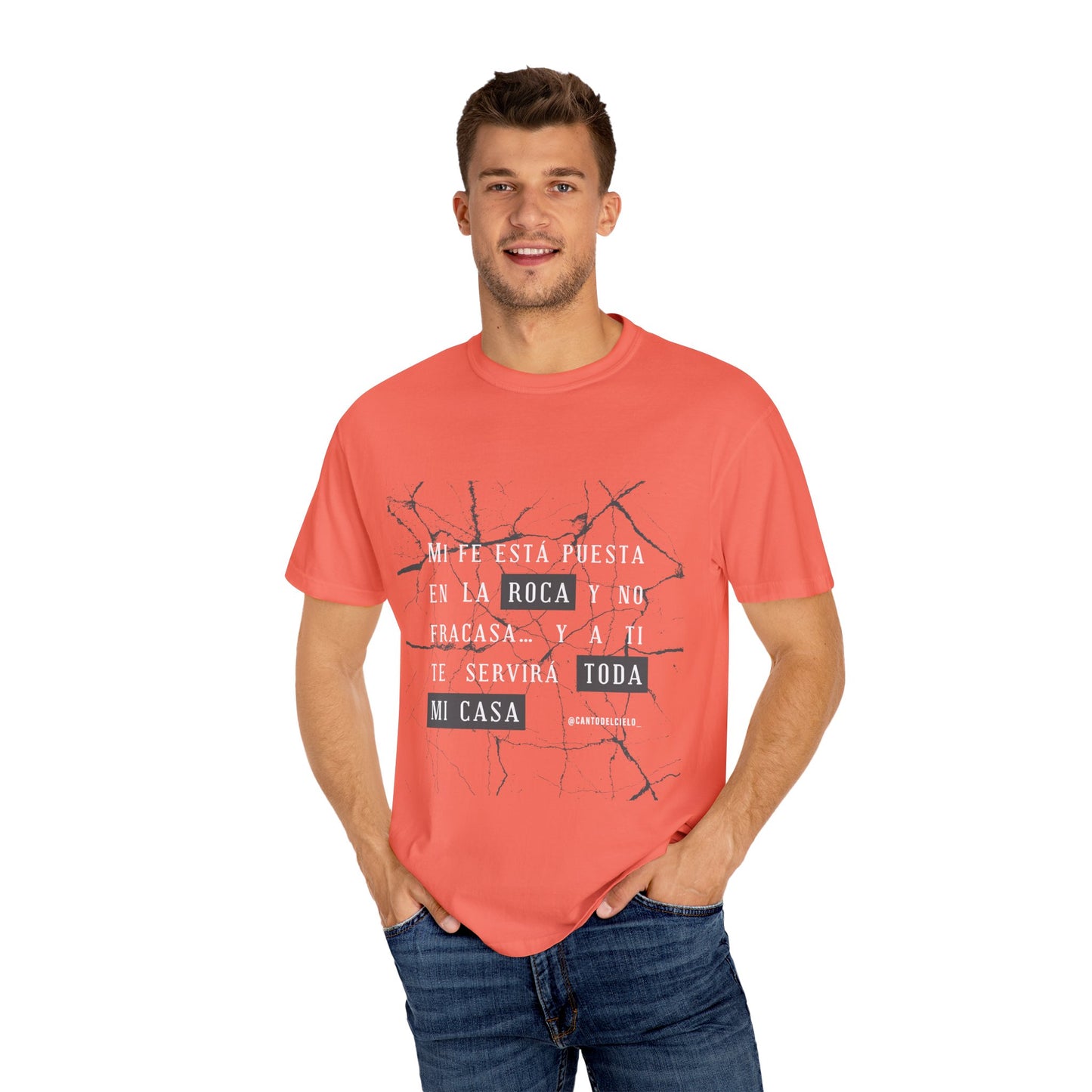 Inspirational Garment-Dyed T-Shirt, Motivational Tee - Mi fe sobre la roca - Dark Colors