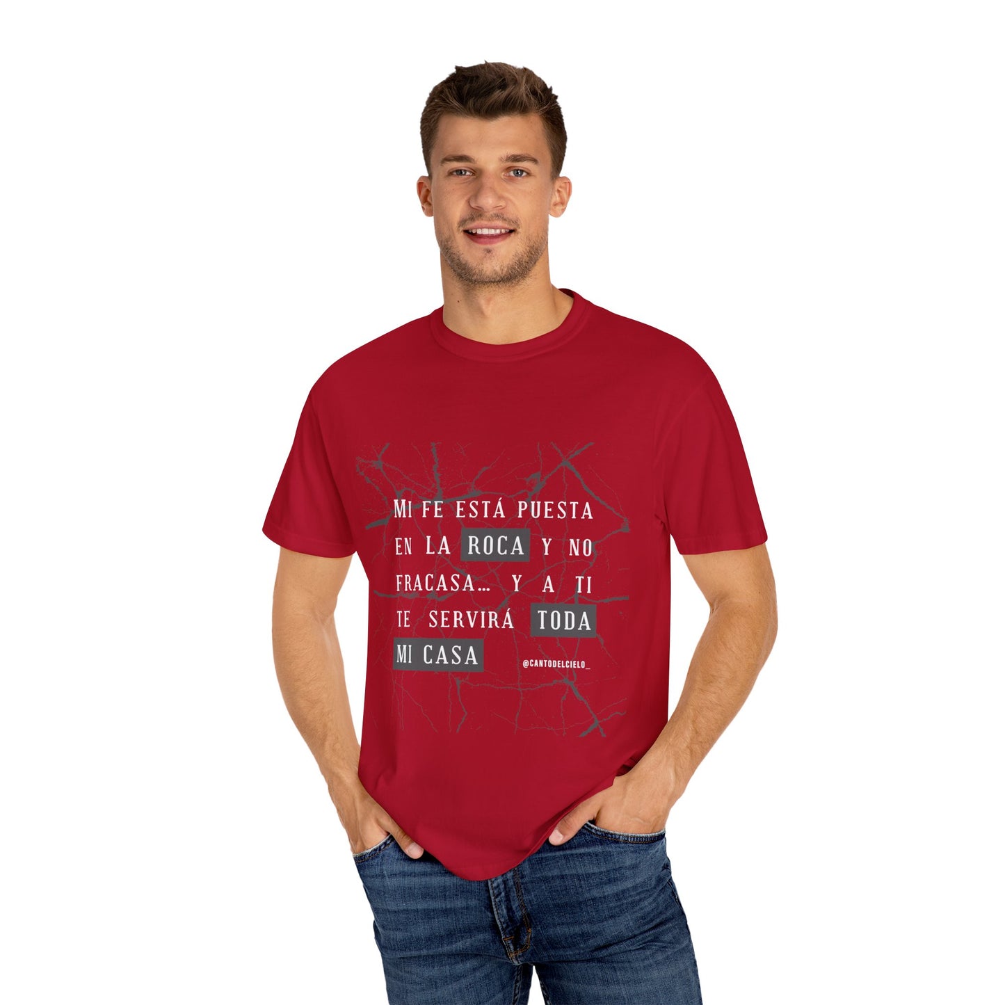 Inspirational Garment-Dyed T-Shirt, Motivational Tee - Mi fe sobre la roca - Dark Colors