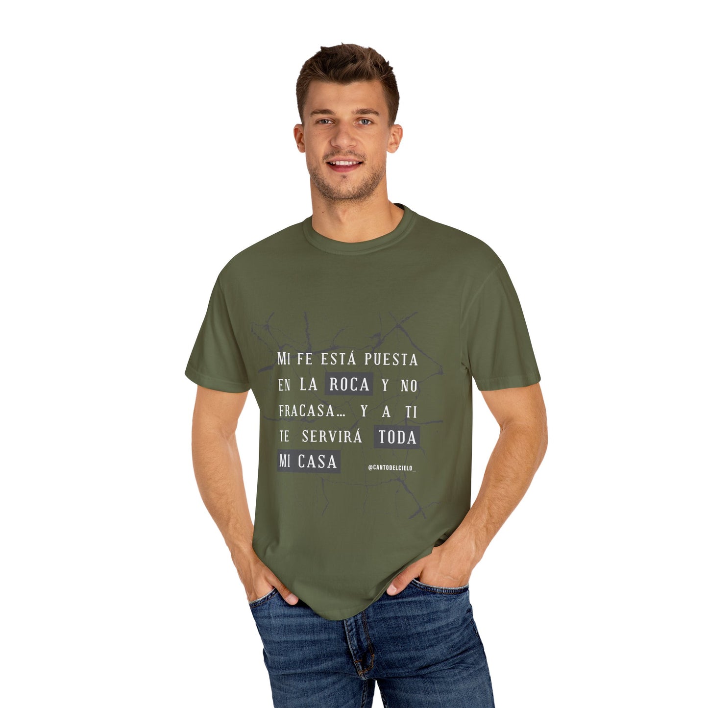 Inspirational Garment-Dyed T-Shirt, Motivational Tee - Mi fe sobre la roca - Dark Colors